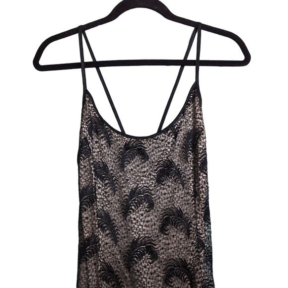 Jessica McClintock Black Nude Lace Criss Cross Back Maxi Slip Dress Vintage 12 - Picture 3 of 9